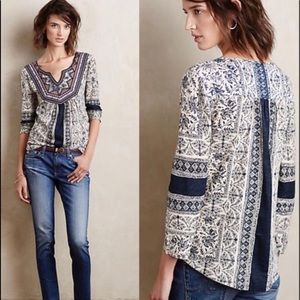 Anthro Akemi + Kin Silverpoint Embroidered Blouse
